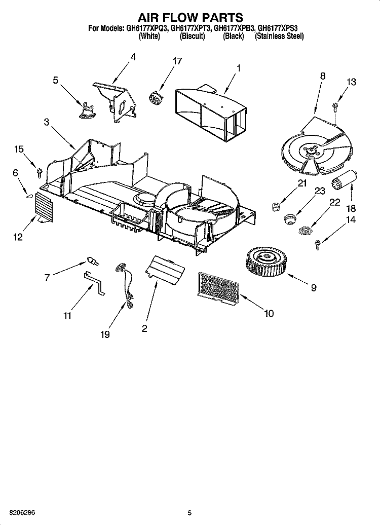 AIR FLOW PARTS Diagram and Parts List for GH6177XPB3  Whirlpool Microwave