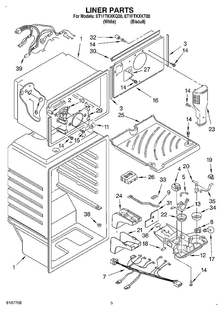 LINER Diagram and Parts List for ET1FTKXKQ00  Whirlpool Refrigerator