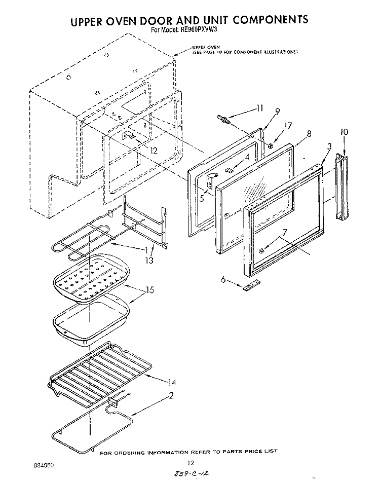 UPPER OVEN DOOR AND UNIT Diagram and Parts List for RE960PXVN3  Whirlpool Range