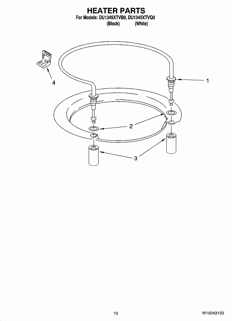 HEATER PARTS Diagram and Parts List for DU1345XTVB0  Whirlpool Dishwasher