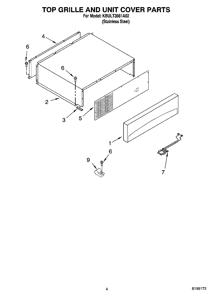 TOP GRILLE AND UNIT COVER PARTS Diagram and Parts List for KBULT3661A02  KitchenAid Refrigerator