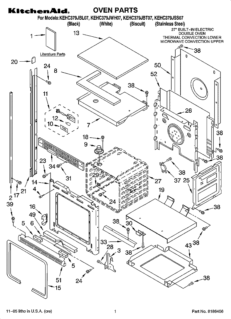 OVEN PARTS Diagram and Parts List for KEHC379JSS07  KitchenAid Microwave Oven Combo