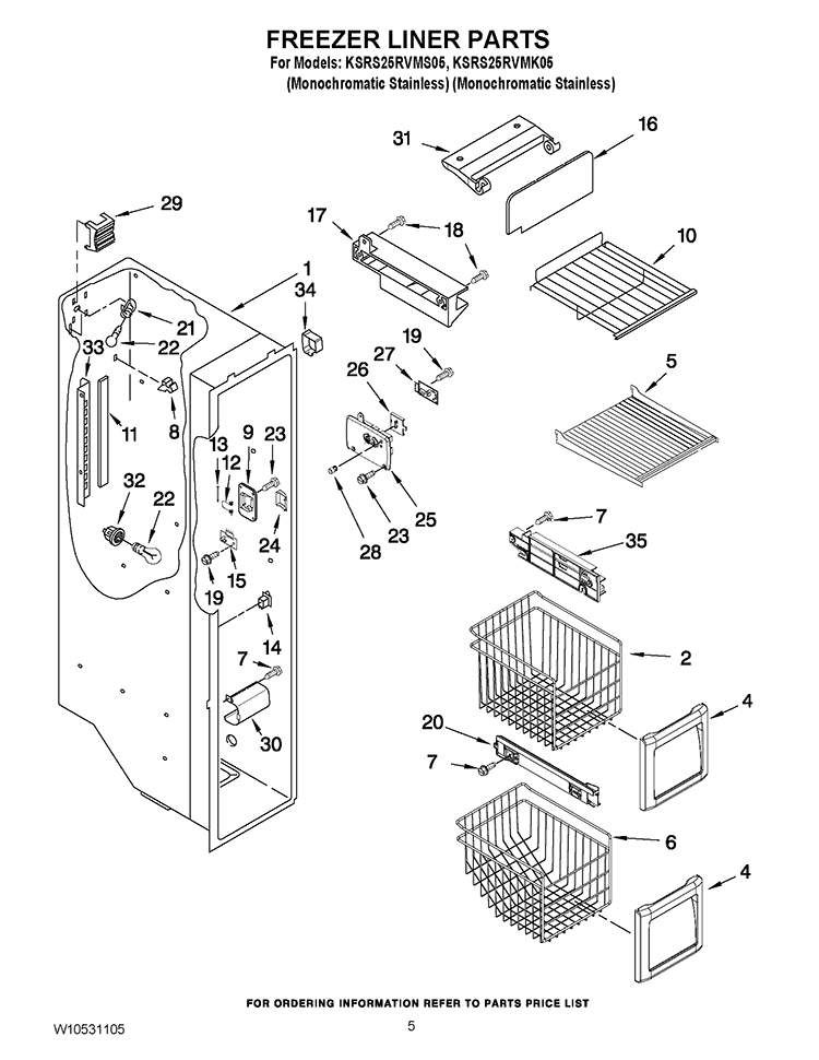 FREEZER LINER PARTS Diagram and Parts List for KSRS25RVMK05  KitchenAid Refrigerator