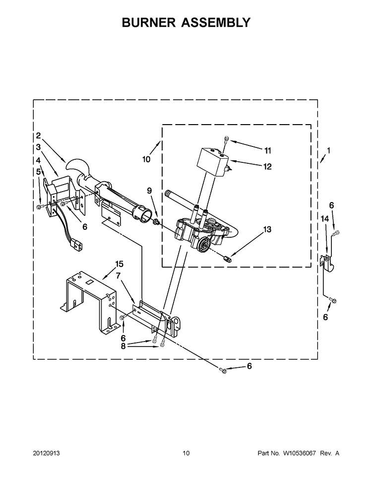 BURNER ASSEMBLY Diagram and Parts List for 7MWGD9150XW2  Whirlpool Dryer