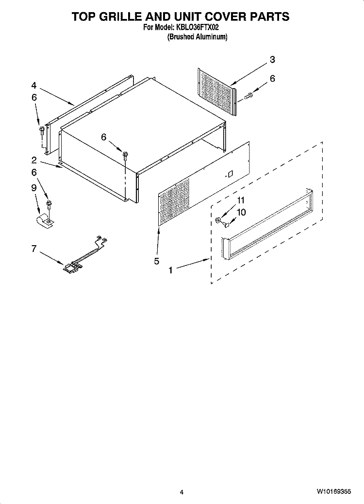 TOP GRILLE AND UNIT COVER PARTS Diagram and Parts List for KBLO36FTX02  KitchenAid Refrigerator