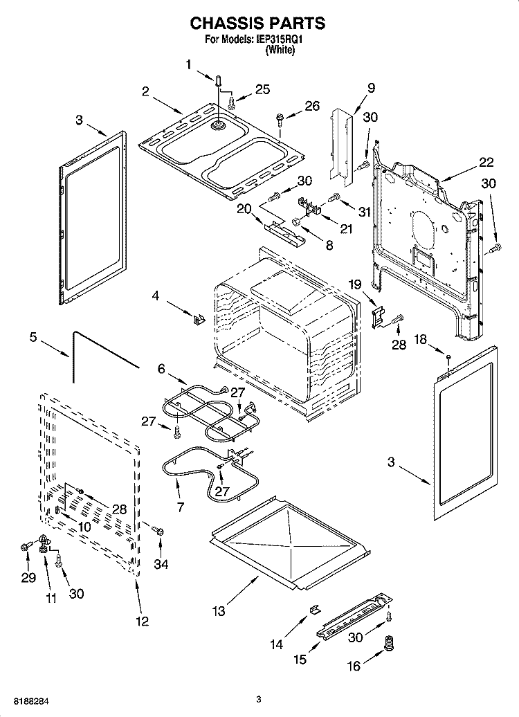 CHASSIS PARTS Diagram and Parts List for IEP315RQ1  Inglis Range