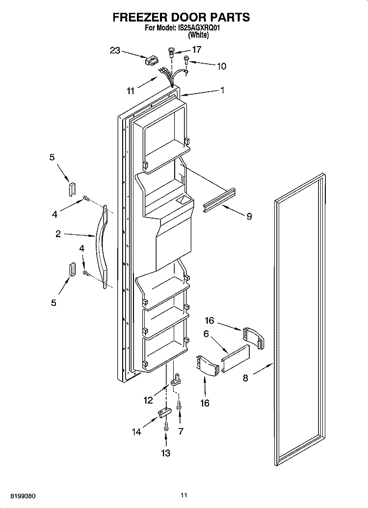 FREEZER DOOR PARTS Diagram and Parts List for IS25AGXRQ01  Inglis Refrigerator