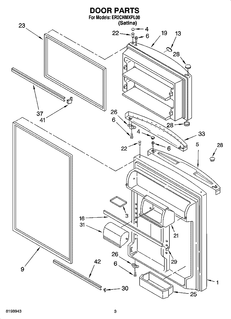 DOOR PARTS Diagram and Parts List for ER2CHMXPL00  Whirlpool Refrigerator
