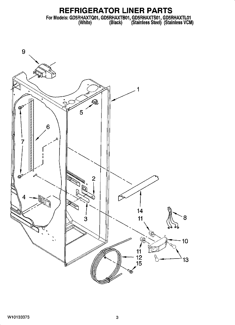 REFRIGERATOR LINER PARTS Diagram and Parts List for GD5RHAXTL01  Whirlpool Refrigerator