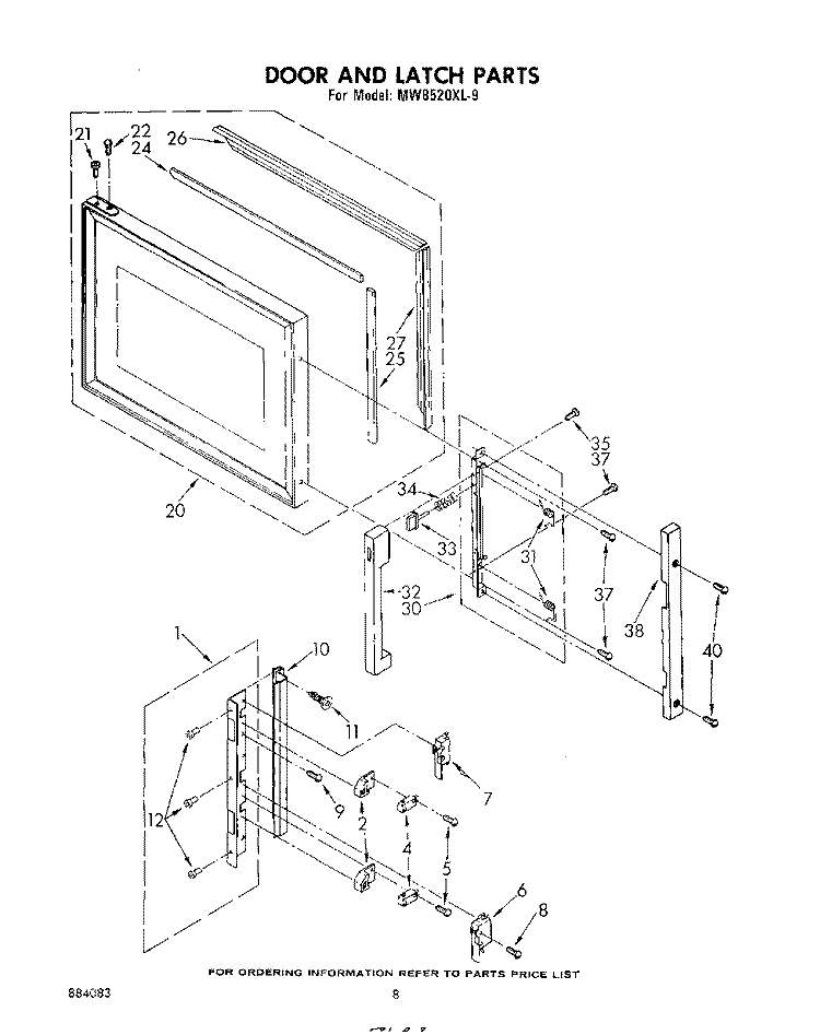 CABINET AND HINGE Diagram and Parts List for MW8520XL9  Whirlpool Microwave