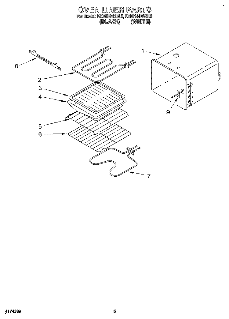 OVEN LINER Diagram and Parts List for KEBI141BWH0  KitchenAid Wall Oven