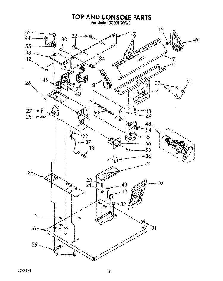 TOP AND CONSOLE Diagram and Parts List for CG2951XYN0  Whirlpool Dryer