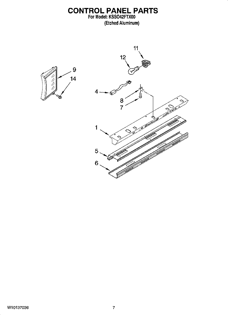 CONTROL PANEL PARTS Diagram and Parts List for KSSO42FTX00  KitchenAid Refrigerator