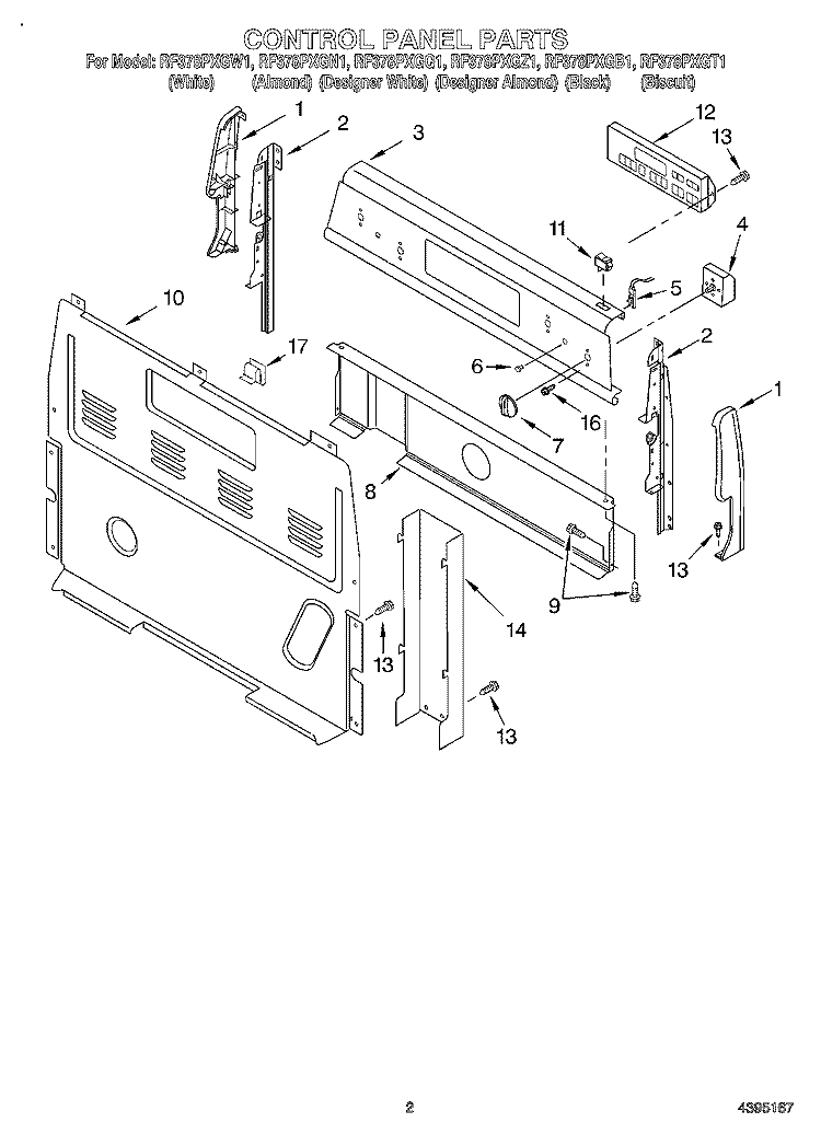 CONTROL PANEL Diagram and Parts List for RF378PXGQ1  Whirlpool Range