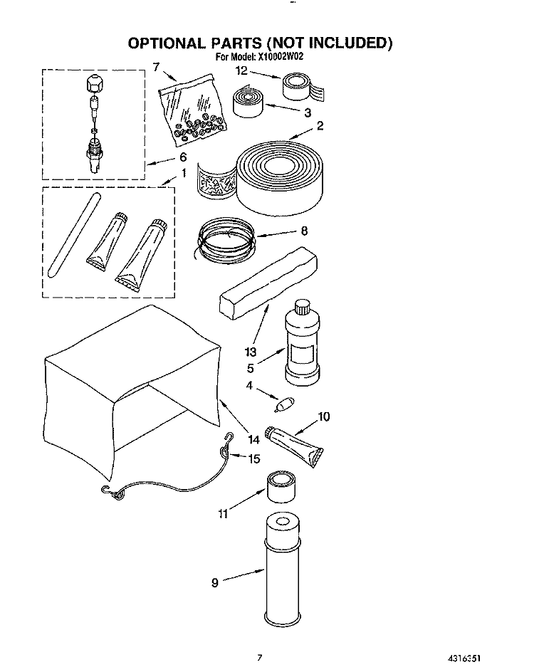 OPTIONAL Diagram and Parts List for X10002W02  Roper Air Conditioner