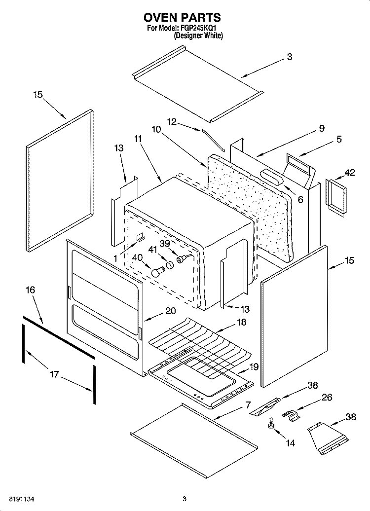 OVEN PARTS Diagram and Parts List for FGP245KQ1  Roper Range