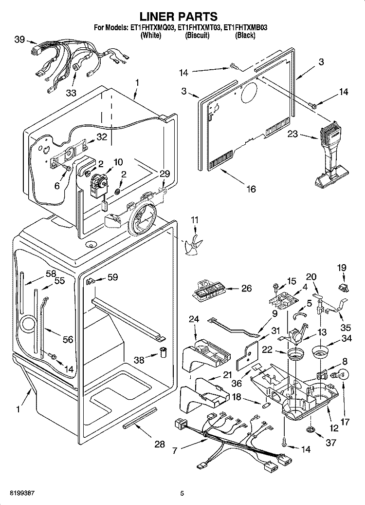 LINER PARTS Diagram and Parts List for ET1FHTXMB03  Whirlpool Refrigerator