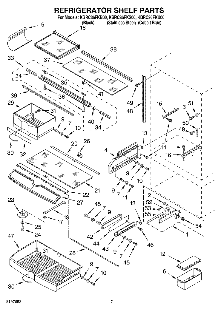 REFRIGERATOR SHELF Diagram and Parts List for KBRC36FKB00  KitchenAid Refrigerator