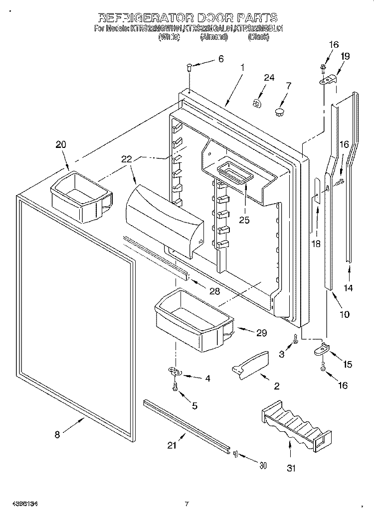 REFRIGERATOR DOOR Diagram and Parts List for KTRS22MGBL01  KitchenAid Refrigerator