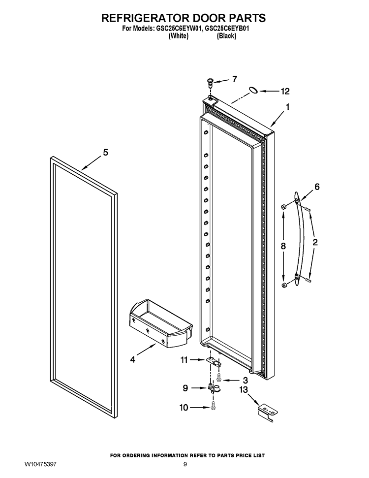 REFRIGERATOR DOOR PARTS Diagram and Parts List for GSC25C6EYB01  Whirlpool Refrigerator