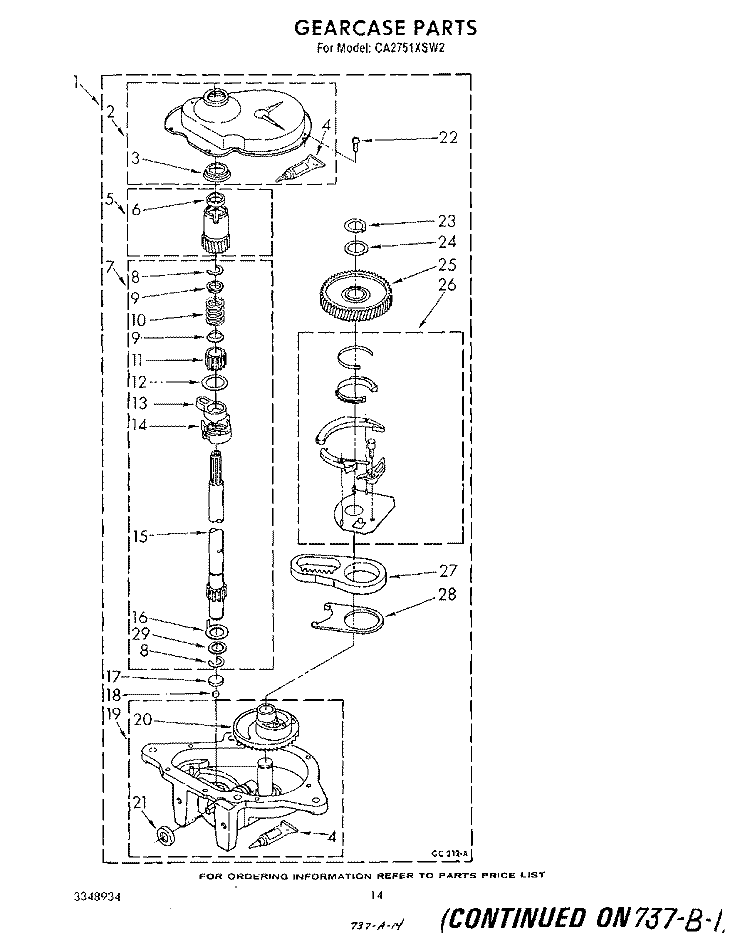 GEARCASE Diagram and Parts List for CA2751XSW2  Whirlpool Washer