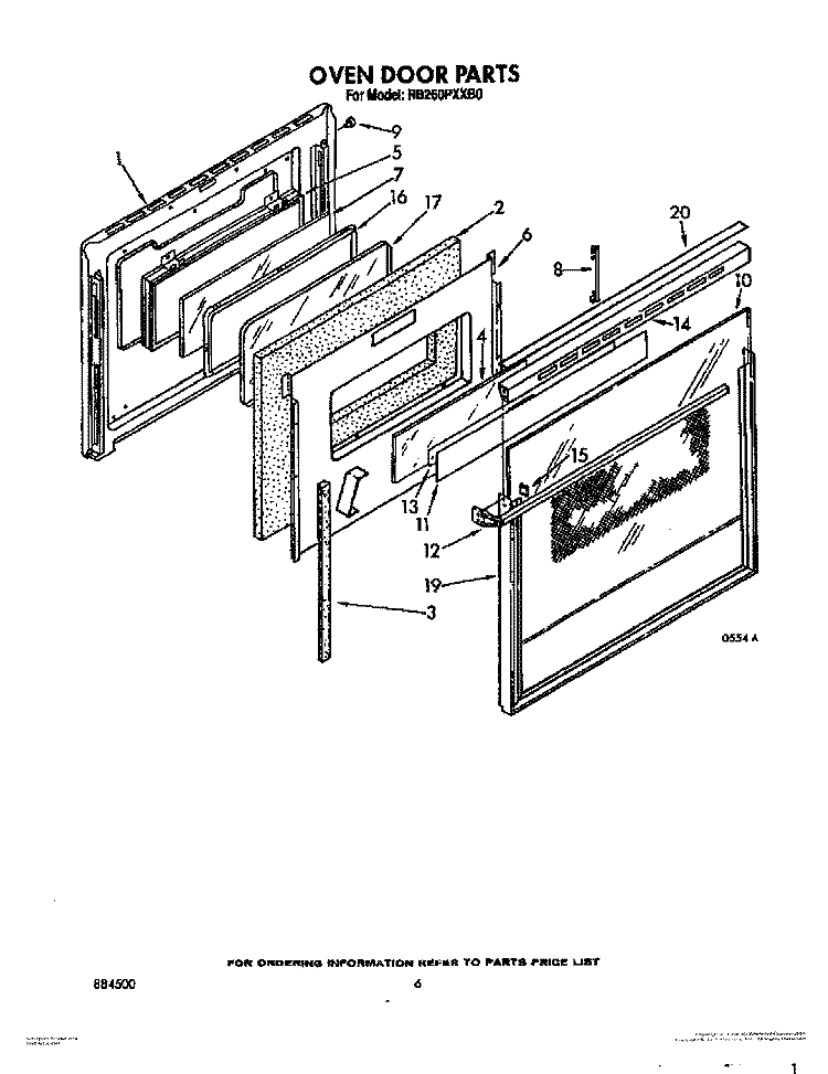 OVEN DOOR Diagram and Parts List for RB260PXXW0  Whirlpool Wall Oven