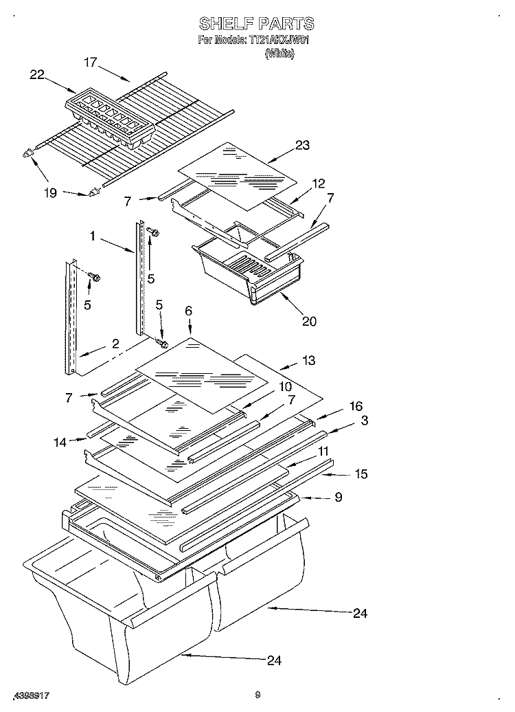 SHELF, OPTIONAL Diagram and Parts List for TT21AKXJW01  Estate Refrigerator