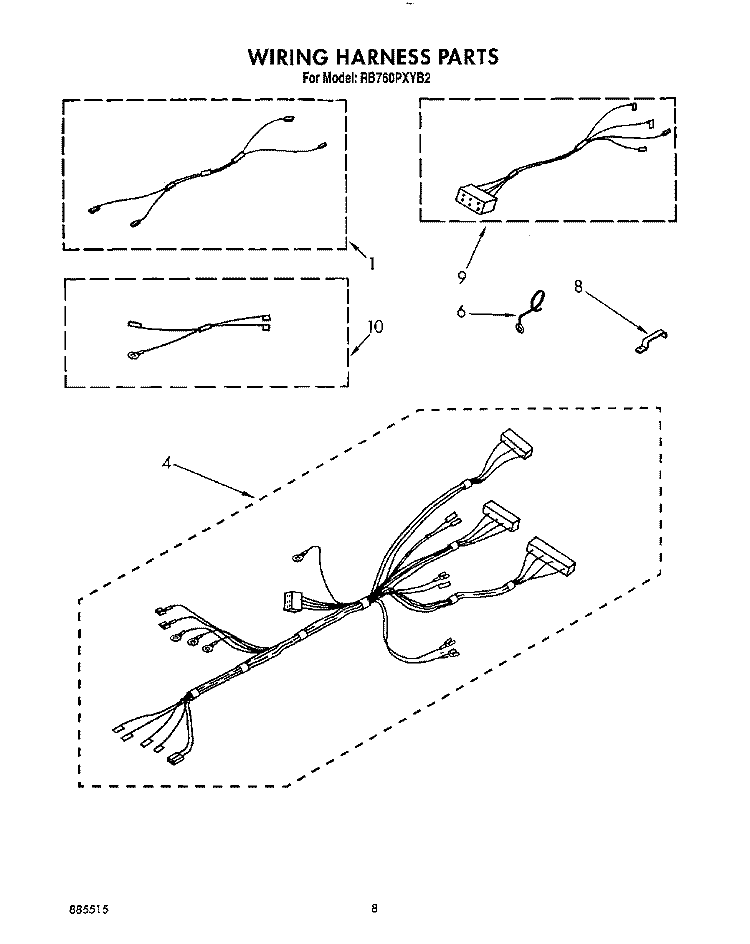 WIRING HARNESS Diagram and Parts List for RB760PXYQ2  Whirlpool Wall Oven