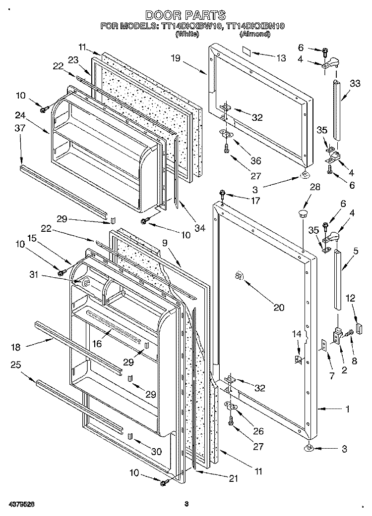 DOOR Diagram and Parts List for TT14DKXBW10  Estate Refrigerator