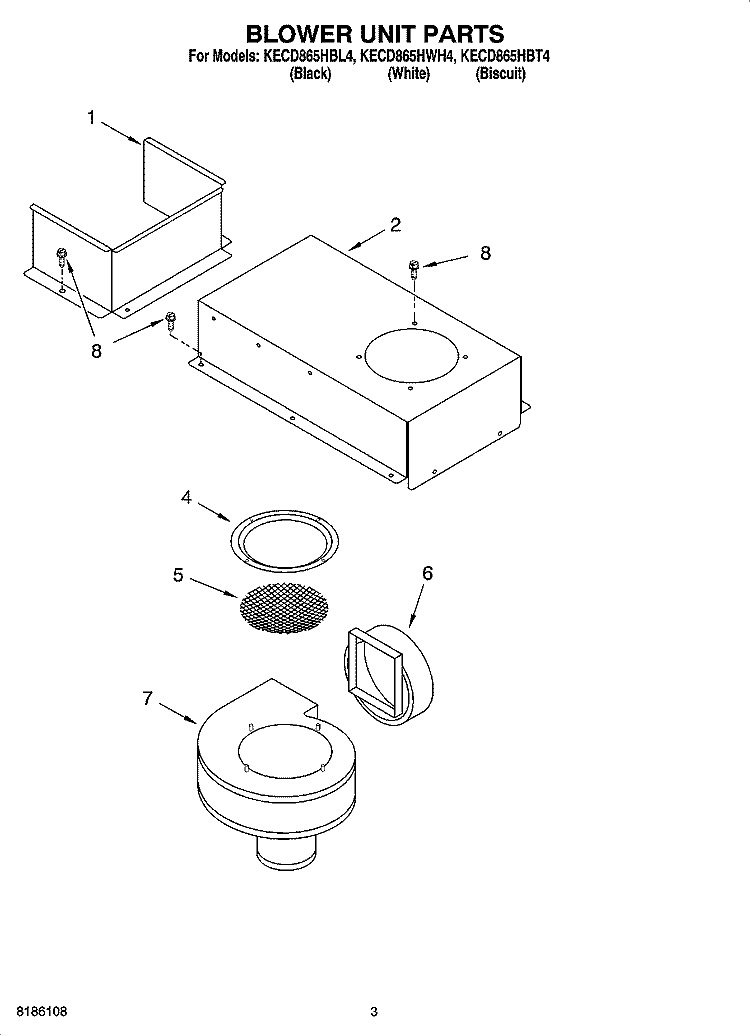 BLOWER UNIT PARTS, OPTIONAL PARTS Diagram and Parts List for KECD865HWH4  KitchenAid Cooktop