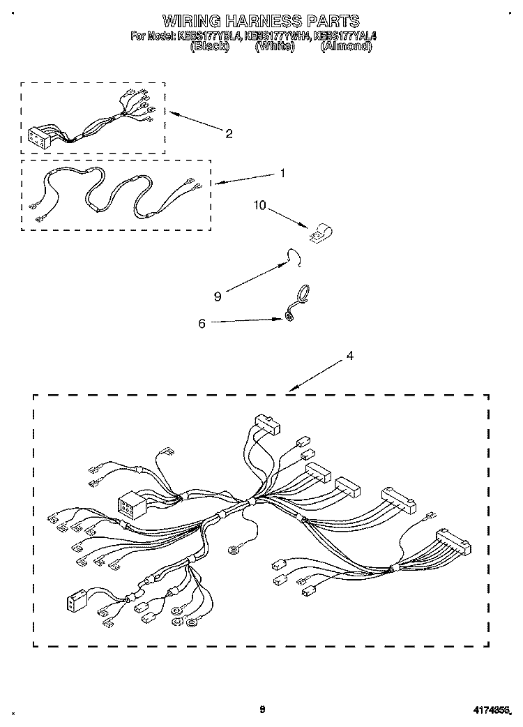 WIRING HARNESS Diagram and Parts List for KEBS177YWH4  KitchenAid Wall Oven