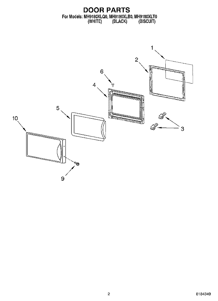 DOOR Diagram and Parts List for MH9180XLT0  Whirlpool Microwave