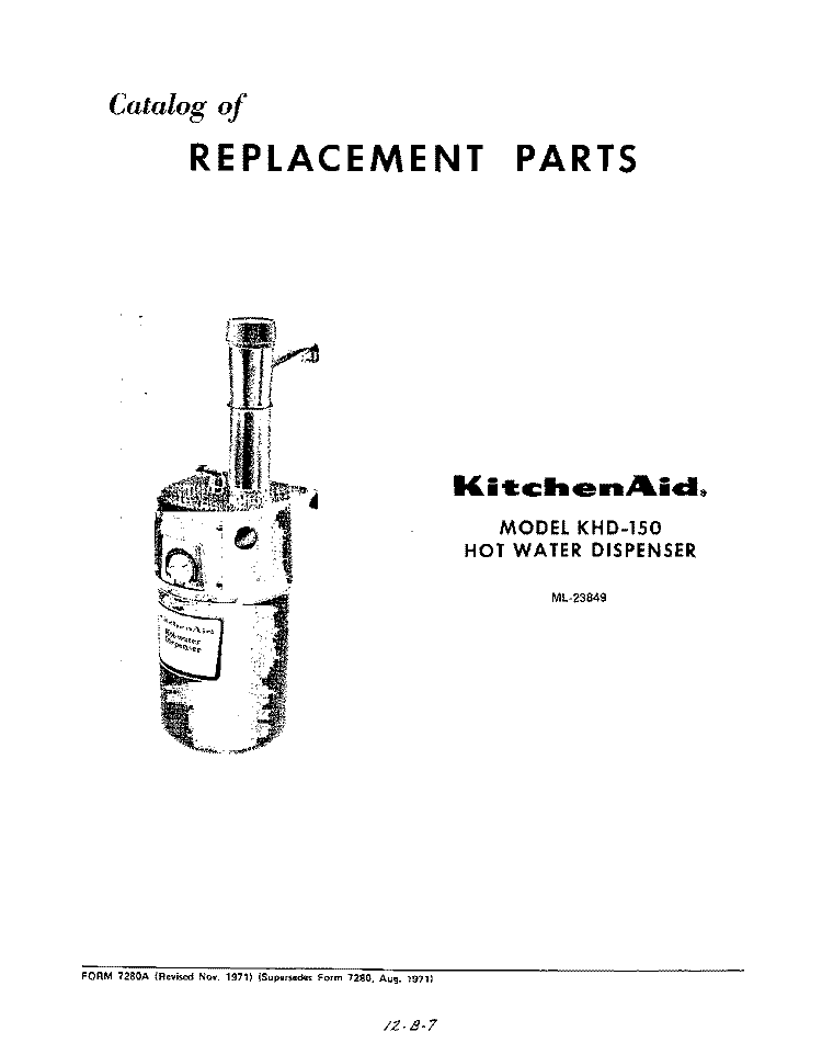 SECTION Diagram and Parts List for KHD150  KitchenAid Miscellaneous