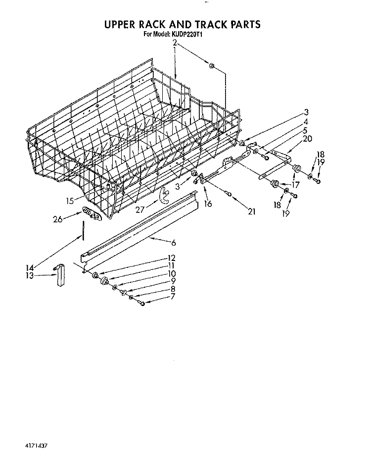 UPPER RACK AND TRACK Diagram and Parts List for KUDP220T1  KitchenAid Dishwasher