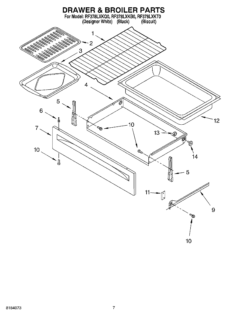 DRAWER & BROILER Diagram and Parts List for RF378LXKT0  Whirlpool Range