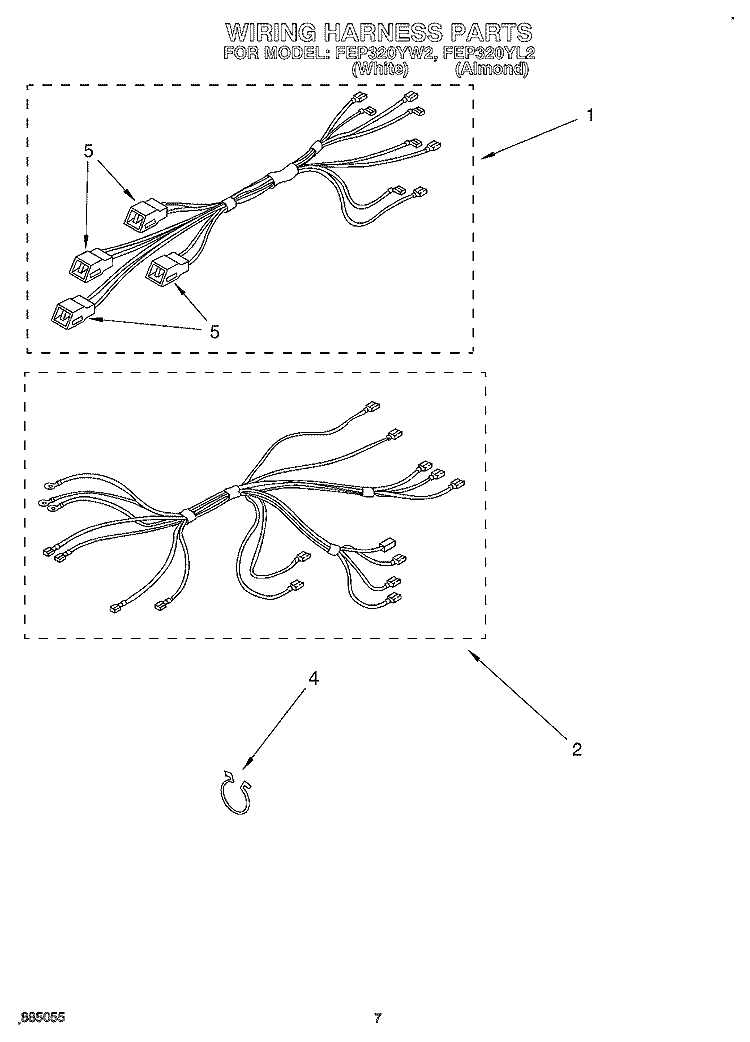 WIRING HARNESS Diagram and Parts List for FEP320YW2  Roper Range