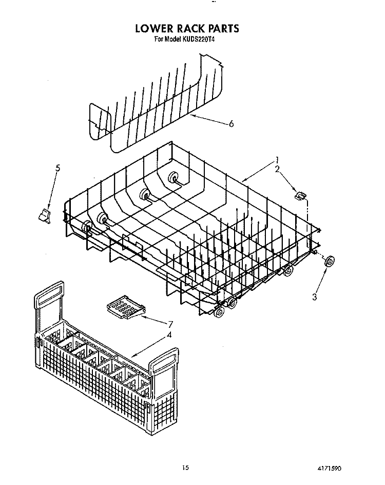 LOWER RACK Diagram and Parts List for KUDS220T4  KitchenAid Dishwasher