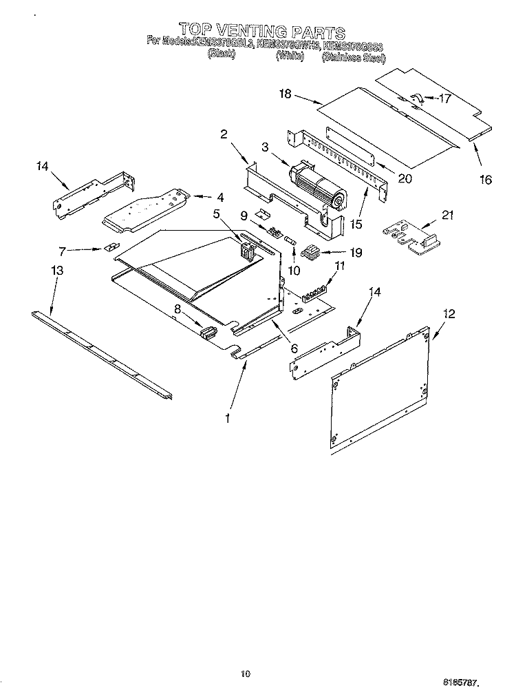 TOP VENTING Diagram and Parts List for KEMS378GWH3  KitchenAid Microwave Oven Combo