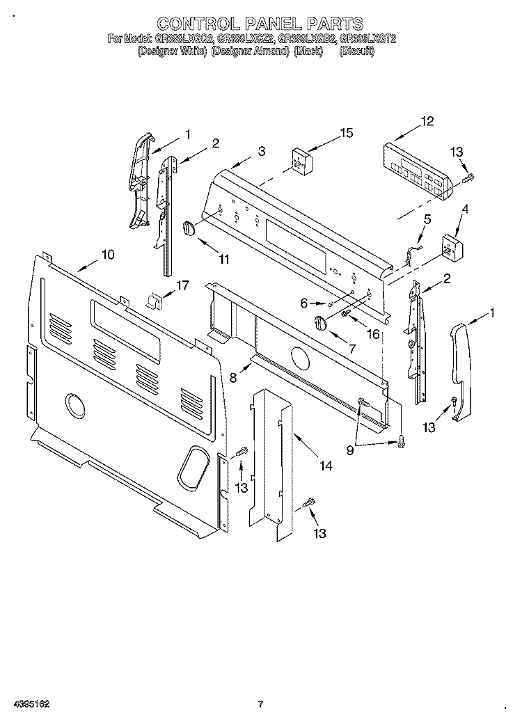 CONTROL PANEL, OPTIONAL Diagram and Parts List for GR399LXGB2  Whirlpool Range