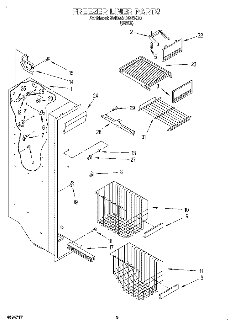 FREEZER LINER Diagram and Parts List for 3VED27DQEW00  Whirlpool Refrigerator