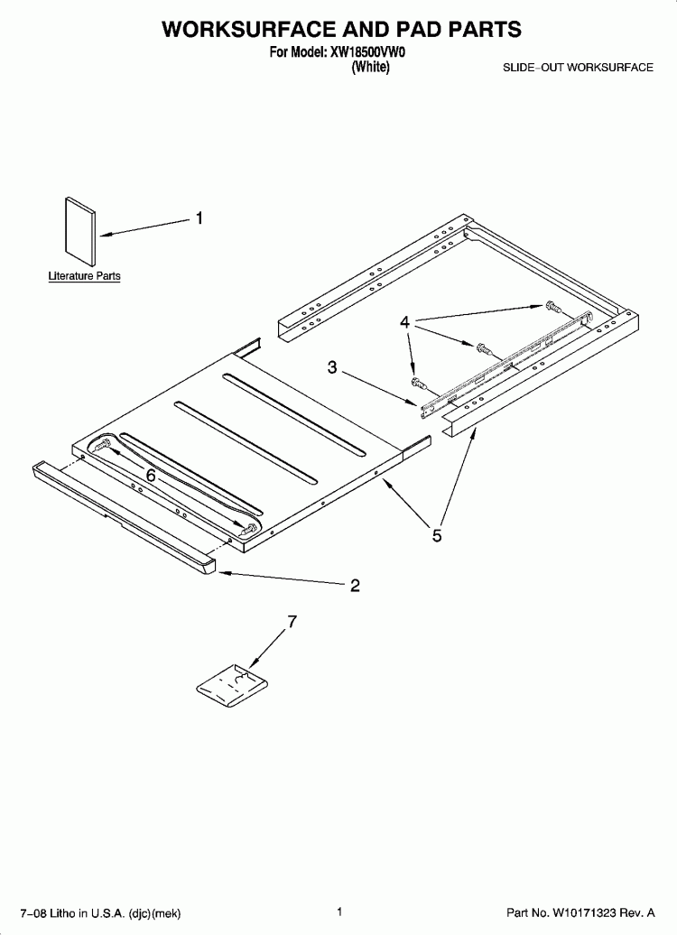 WORKSURFACE AND PAD PARTS Diagram and Parts List for XW18500VW0  Whirlpool Laundry Accessories