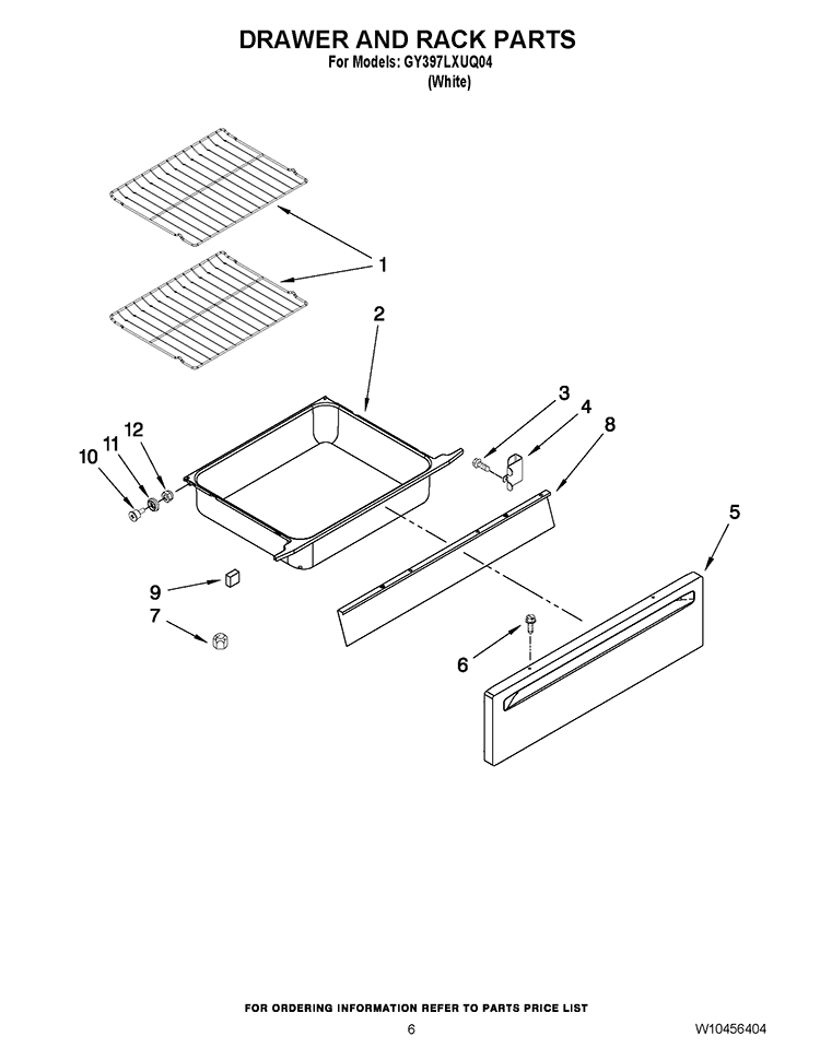 DRAWER AND RACK PARTS Diagram and Parts List for GY397LXUQ04  Whirlpool Range