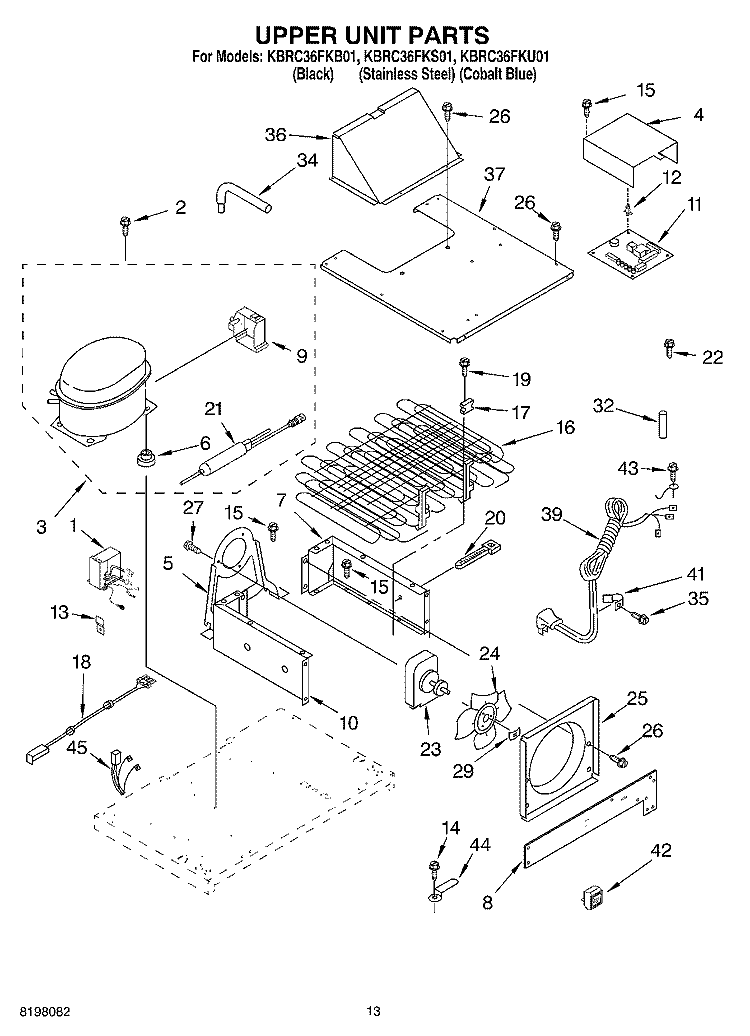UPPER UNIT Diagram and Parts List for KBRC36FKB01  KitchenAid Refrigerator