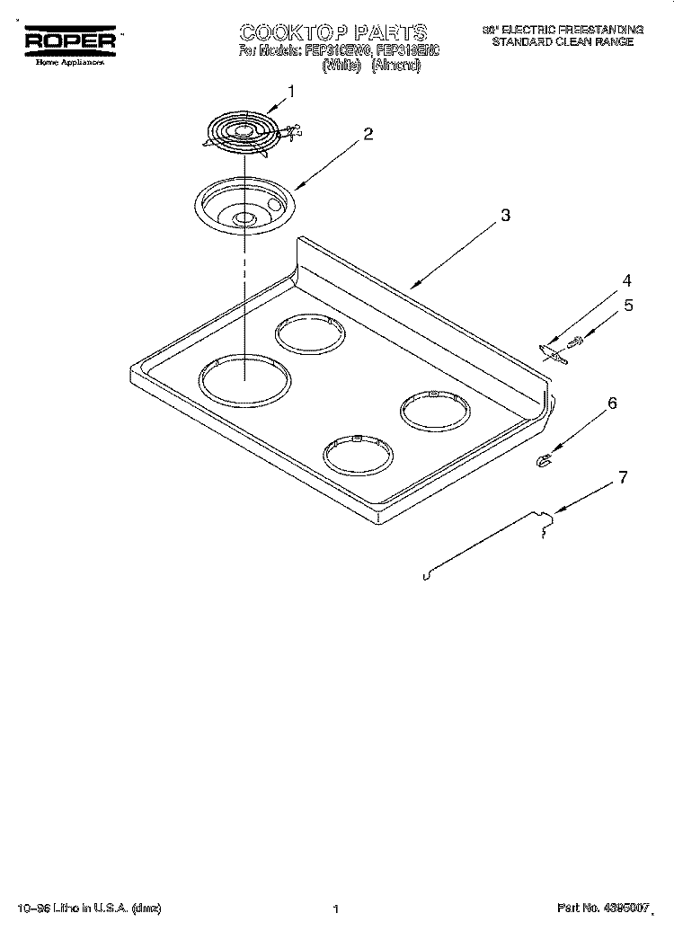 COOKTOP Diagram and Parts List for FEP310EN0  Roper Range