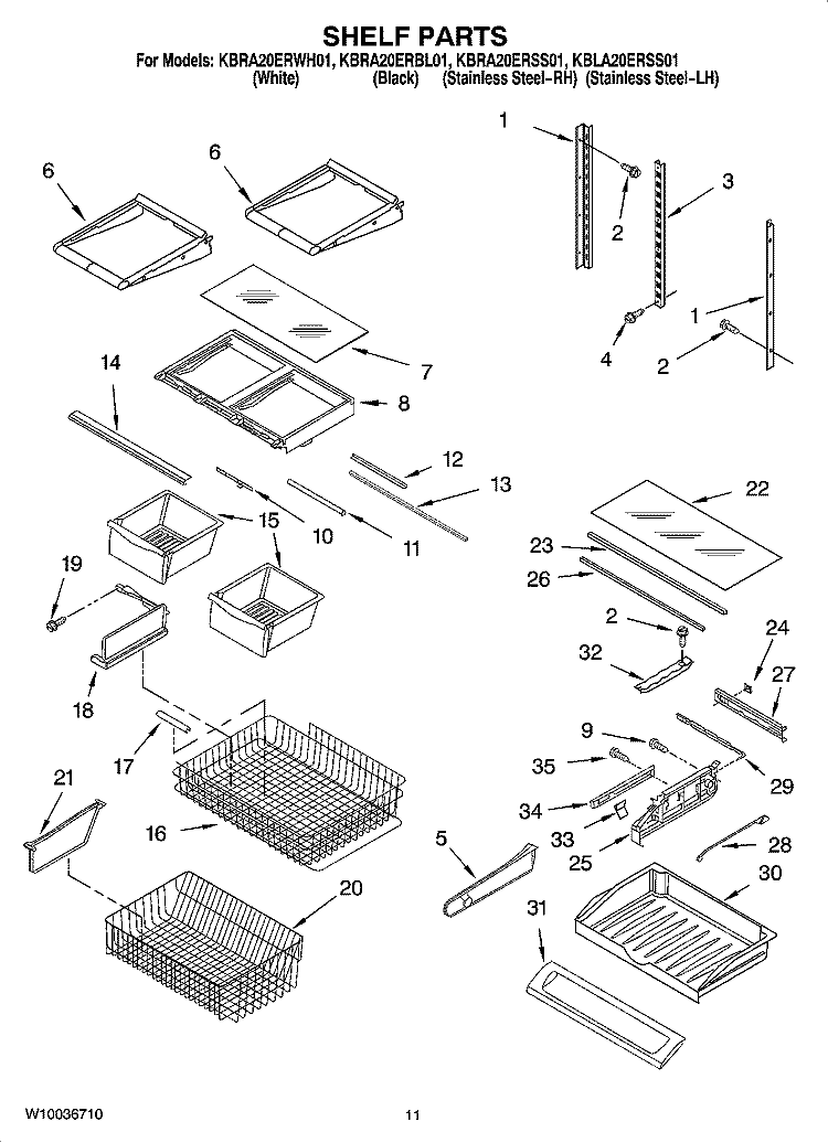 SHELF PARTS Diagram and Parts List for KBLA20ERSS01  KitchenAid Refrigerator