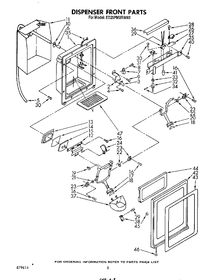 DISPENSER FRONT Diagram and Parts List for ED25PMXRWR0  Whirlpool Refrigerator