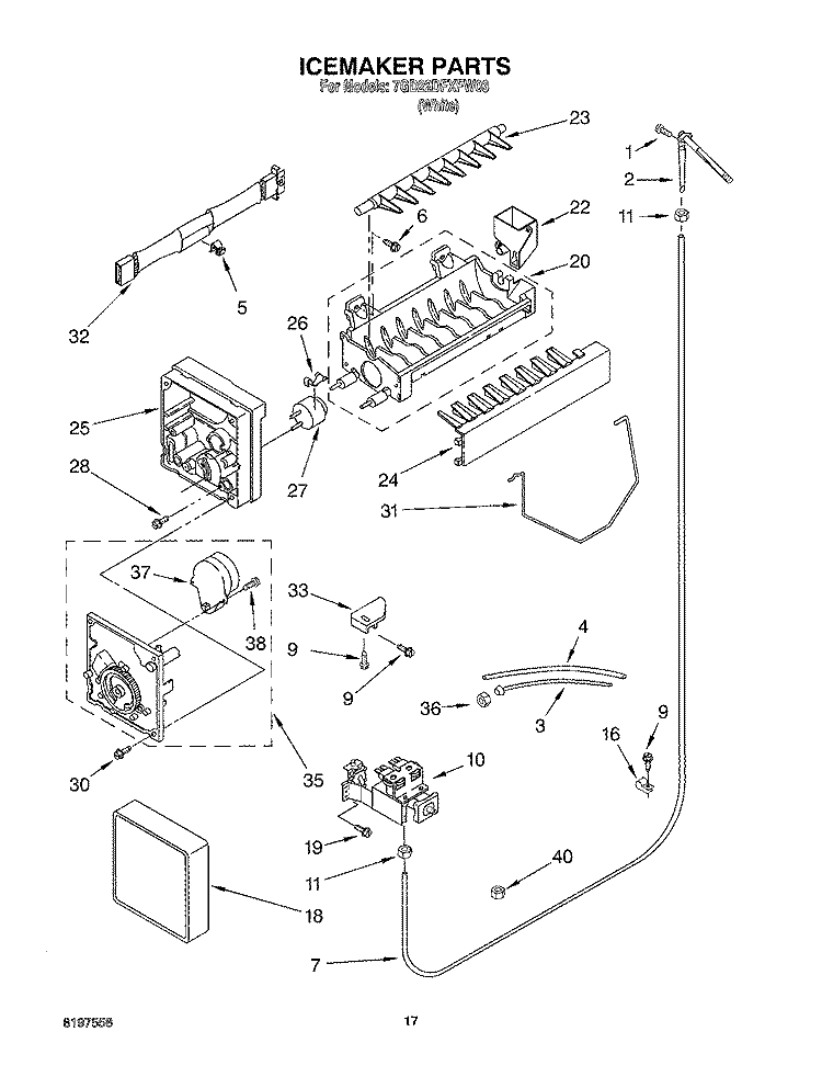 ICEMAKER Diagram and Parts List for 7GD22DFXFW03  Whirlpool Refrigerator