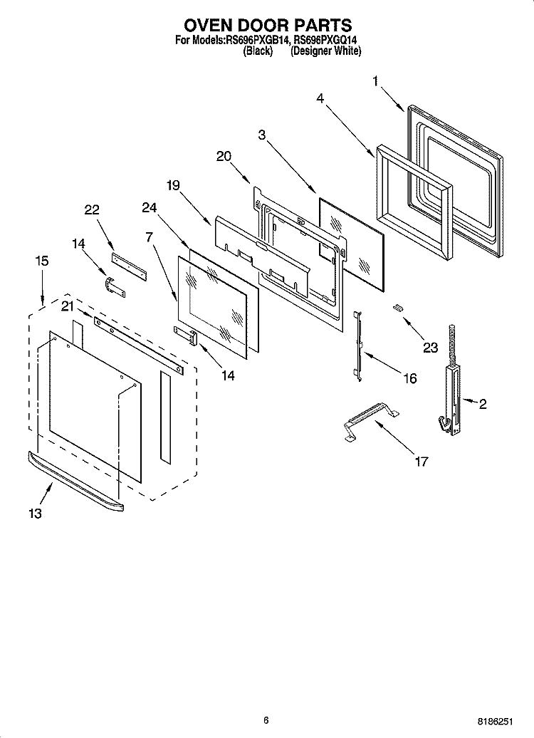 OVEN DOOR PARTS Diagram and Parts List for RS696PXGQ14  Whirlpool Range