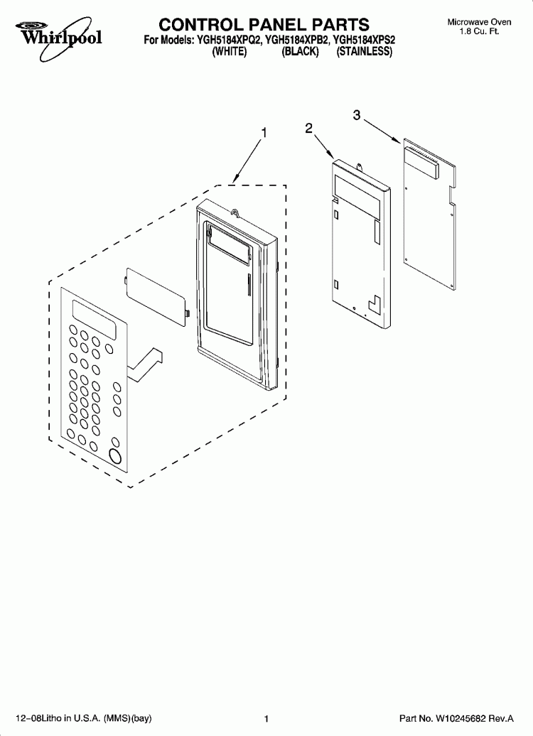 CONTROL PANEL PARTS Diagram and Parts List for YGH5184XPQ2  Whirlpool Microwave