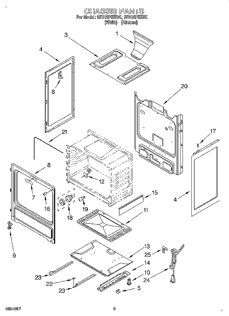 CHASSIS Diagram and Parts List for SF315PEEN0  Whirlpool Range